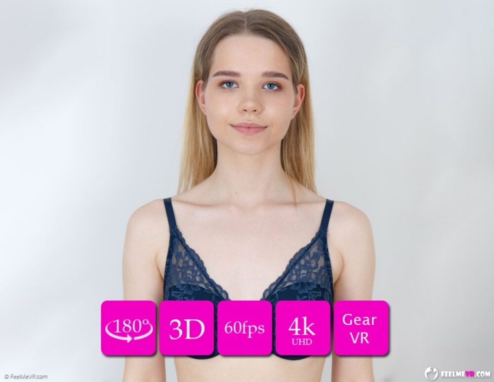 VR180 Juna Real 18yo Perfect Titties Teenager Poses Topless in Casting