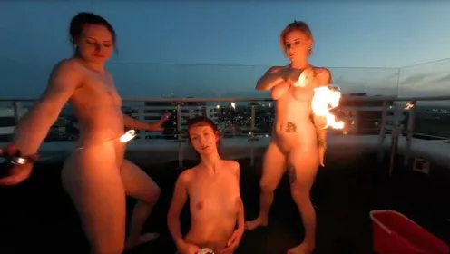 Rooftop Fire Dance with Lea and Melonie in 8K VR